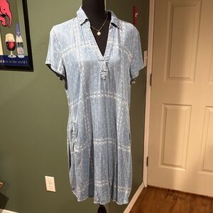 Maurices Light Blue Printed Short Sleeve Shirt Dress